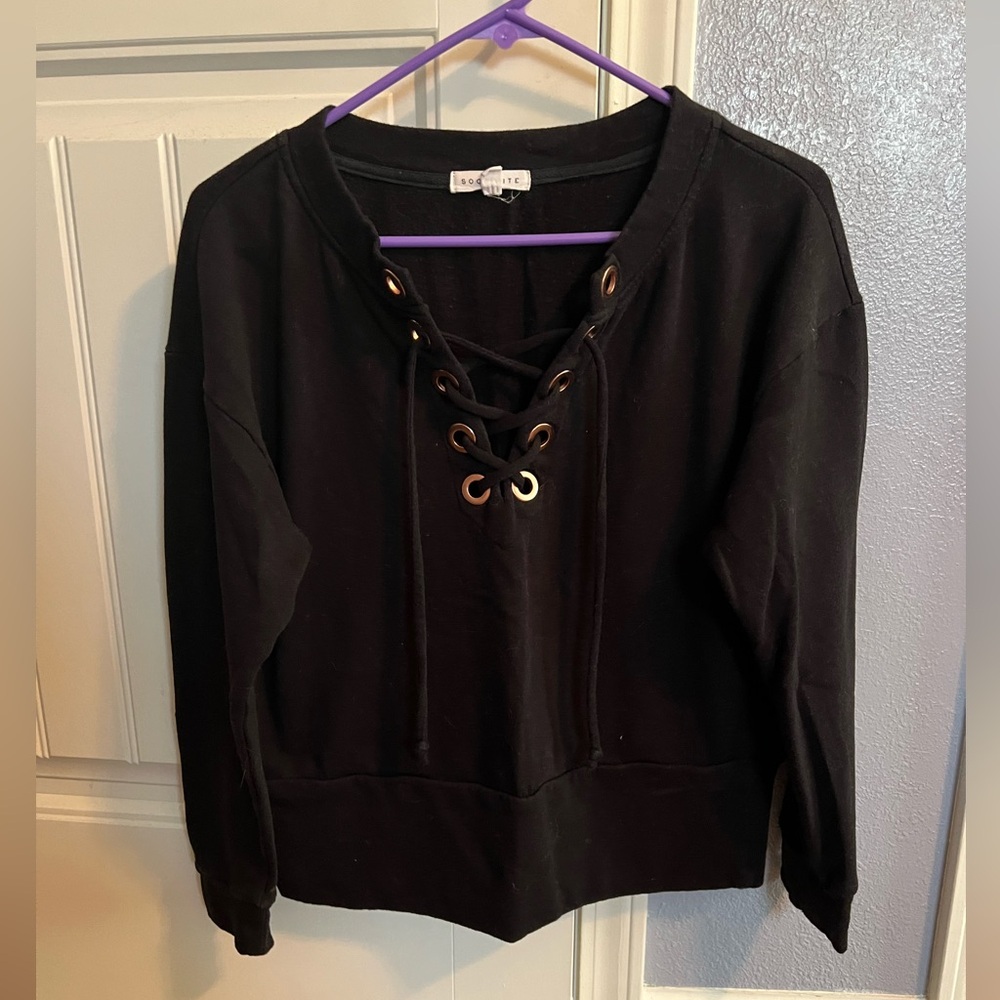 Black Lace-Up Sweatshirt